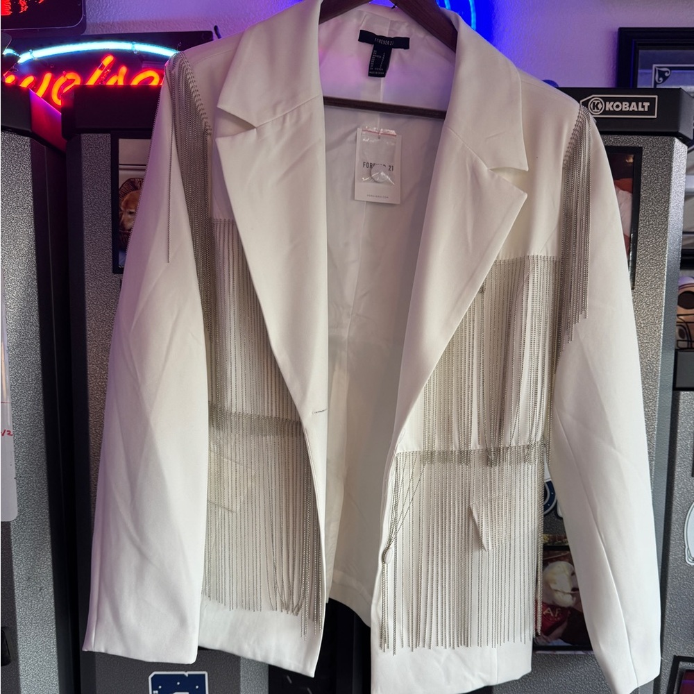 Forever 21 White Fringe Blazer